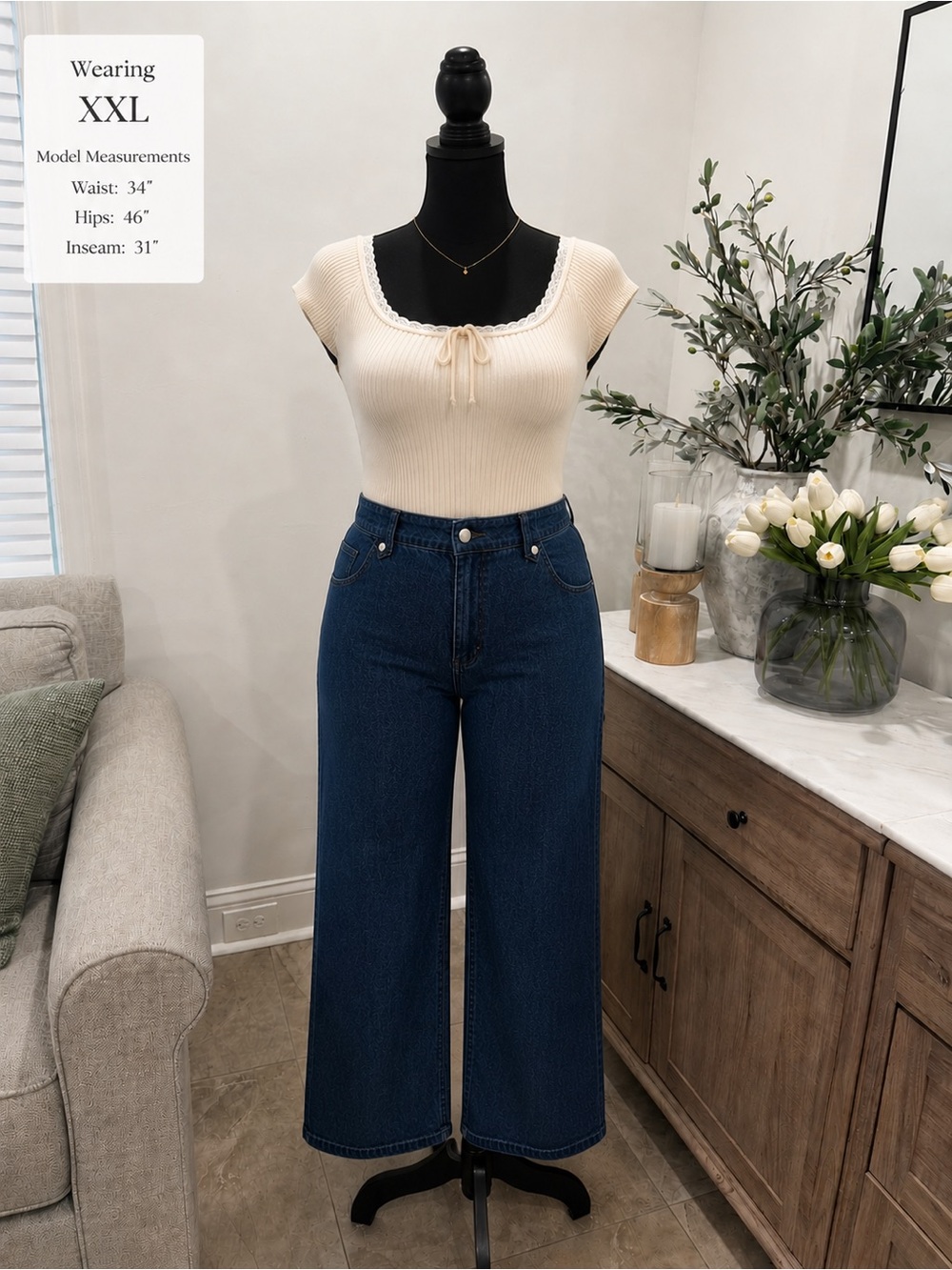 Riva Wide Leg High-Waist Jeans - Dark Blue Size XXL